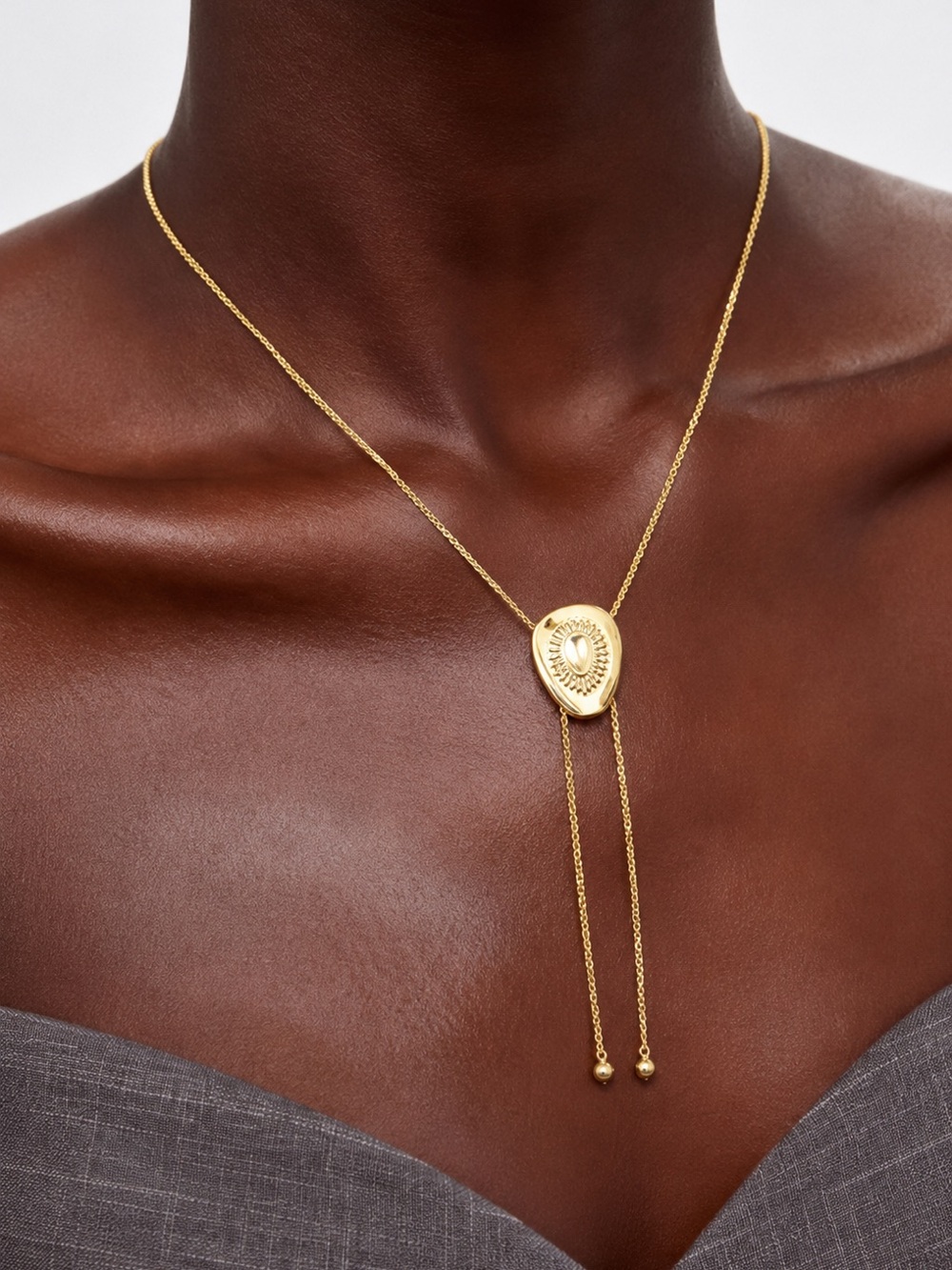 Golden Solstice Sunburst Lariat Necklace